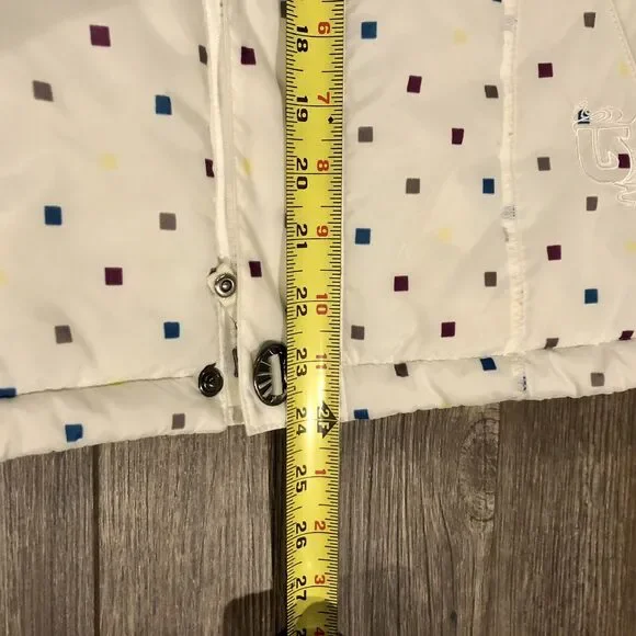 Burton Dryride Puffer Vest Small Cream Hooded Faux Fur Trim Zip Snap Pockets - Picture 10 of 12